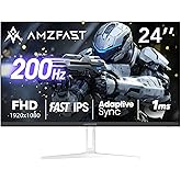 Amzfast 24 Inch Gaming Monitor 200Hz FHD 1080p Fast IPS Computer Monitor, 110% sRGB 1ms HDR Support Adaptive Sync, Eye Care VESA Mount HDMI 2.0 | Display Port 1.4 White Monitor, AMZG24X1W