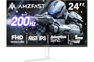 Amzfast 24 Inch Gaming Monitor 200Hz FHD 1080p Fast IPS Computer Monitor, 110% sRGB 1ms HDR Support Adaptive Sync, Eye Care VESA Mount HDMI 2.0 | Display Port 1.4 White Monitor, AMZG24X1W