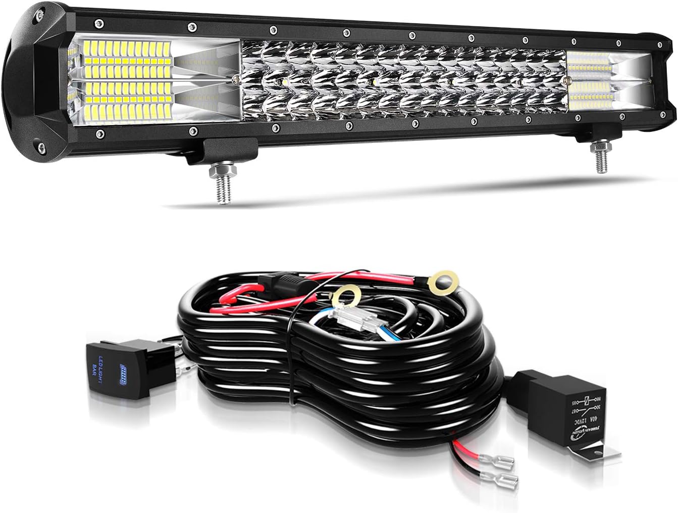 LED Light Bar AUSI 20" 288W Triple Row Light Bars LED Pods Driving Fog Lights With Rocker Switch Wiring Harness Kit for Jeep Trucks Polaris Atv Boat Off Road Lighting