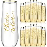 Ziliny 24 Pcs Wedding Plastic Champagne Flutes 9 oz Cheers to Love Stemless Champagne Glasses Gold Rim Wedding Cups Toasting Flutes Cocktail Cups Bridal Shower Party Bar Birthday Gifts