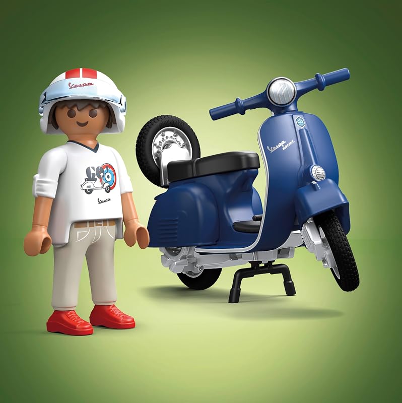 71622 1969 Vespa 150 Sprint Veloce, Bleu - Comprend Un Personnage, Une Vespa, Deux selles, Une Roue de Secours Amovible Ainsi Que des Accessoires - Dès 5 Ans