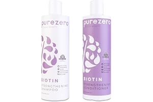 Purezero Biotin Shampoo & Conditioner set - Anti Thinning Formula - Volumizing, Thicker, Fuller Hair - Zero Sulfates, Parabens, Dyes, Gluten - 100% Vegan & Cruelty Free - Great For Color Treated Hair