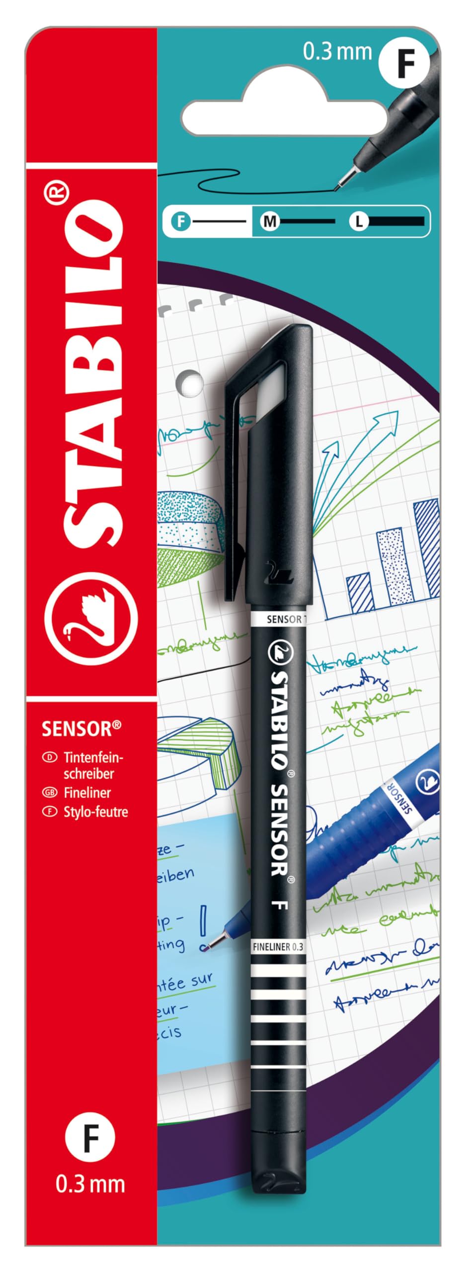STABILO SENSOR fine - Fineliner with Cushioned F-Tip - Pack of 1 - Black