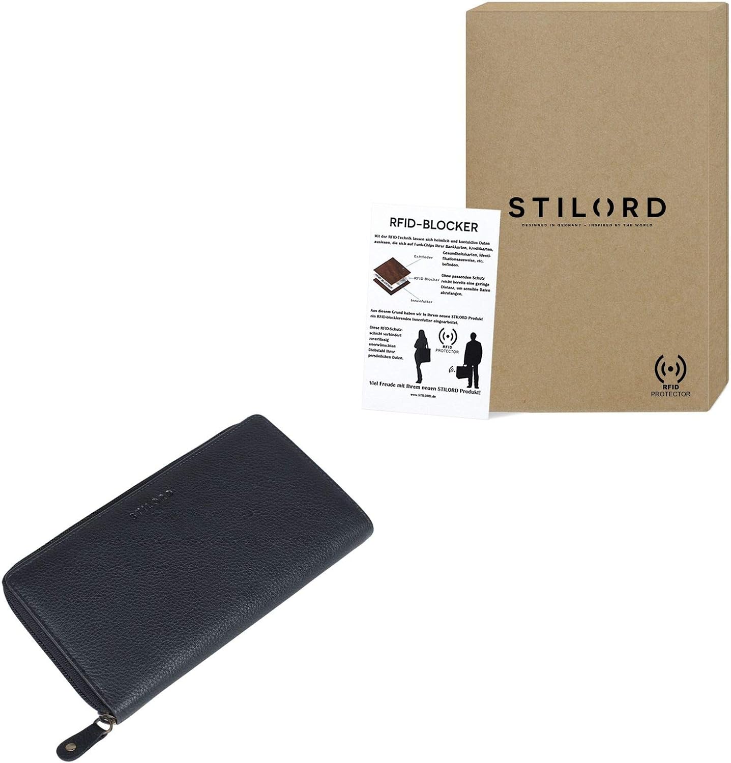 STILORD "Dana" Leather Coin Purse for Women Vintage Large with Zip Fastening RFID Blocker Wallet for Passport Notes Money Credit Card Purse in Genuine Leather Colour:Black - Image 3