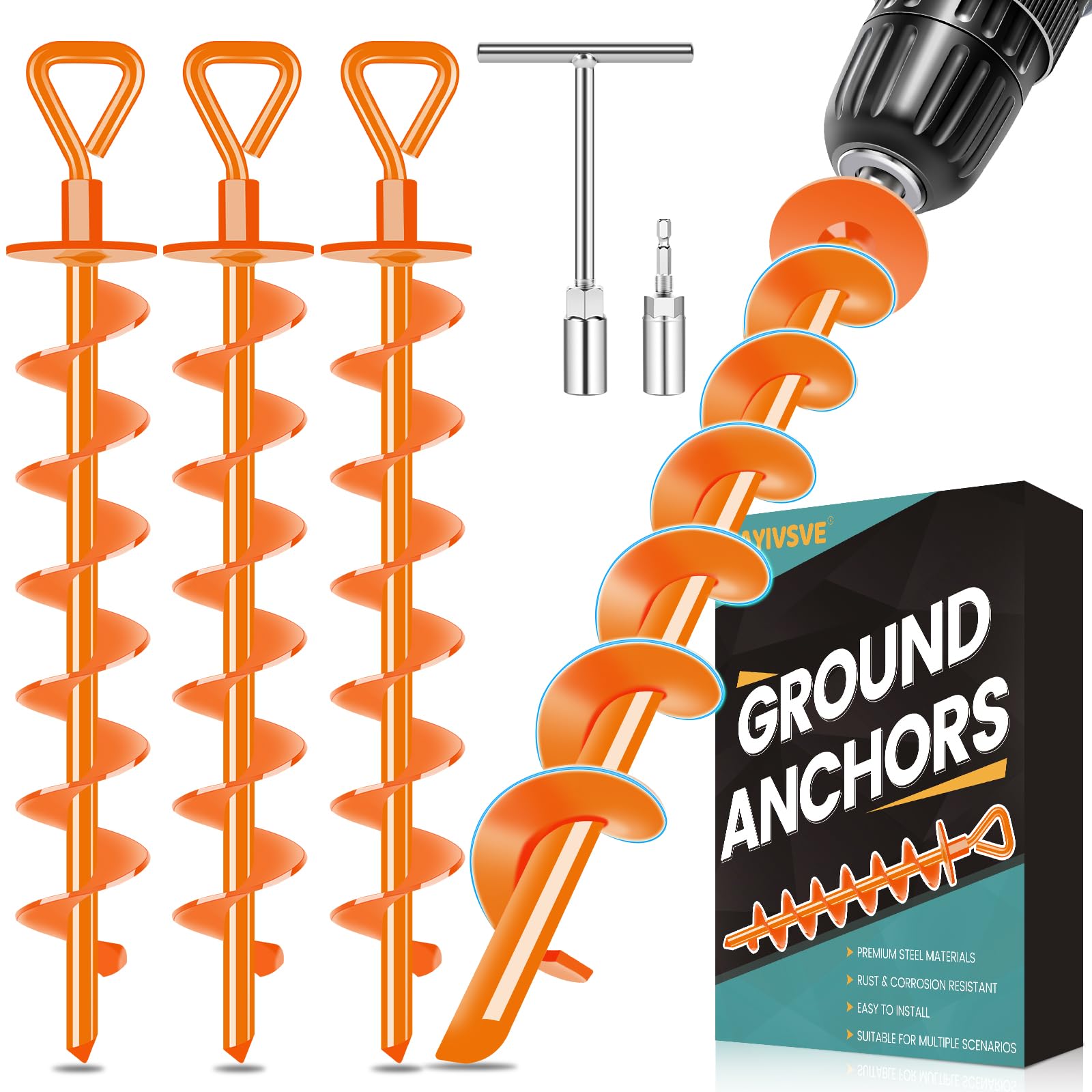 Photo 1 of Payivsve Ground Anchors Screw in, Ground Stakes Heavy Duty Trampoline Stakes High Wind Tent Stakes for Trampoline, Canopies, Tent, Swing Set, Sheds, Carport, Gazebo(Orange-4x15 in)