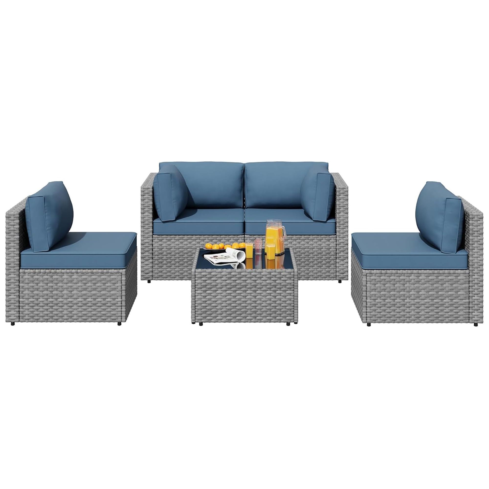 Photo 1 of SUNLEI 5pcs Patio Furniture Sets Conversation Set, Low Back All-Weather Rattan Sectional Sofa with Tea Table&Washable Couch Cushions, Outdoor Furniture Set (Silver Rattan)