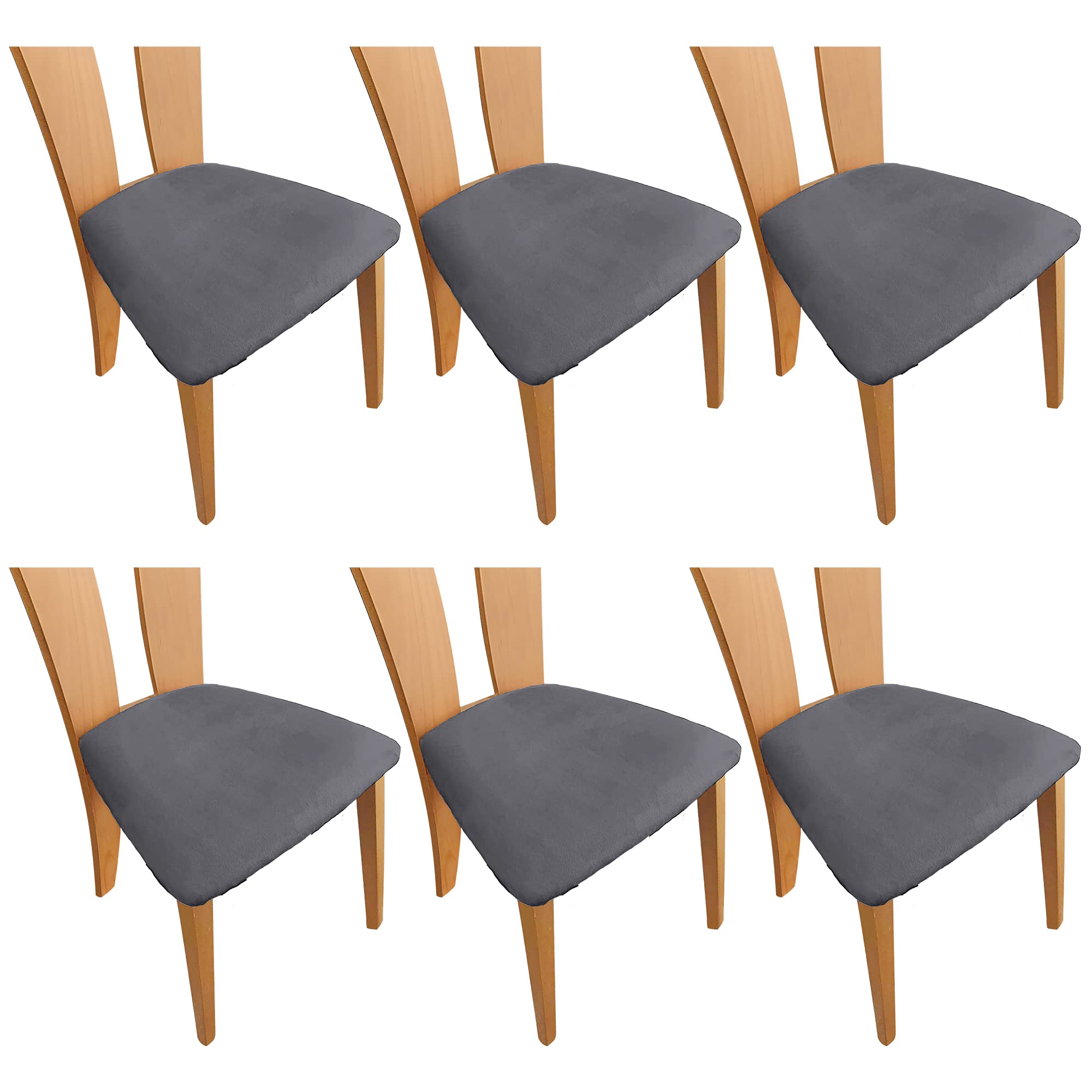 TIANSHU Velvet Chair Seat Covers,Removable Washable Elastic Cushion Covers For Velvet Dining Chair (6 Pack,Gray)