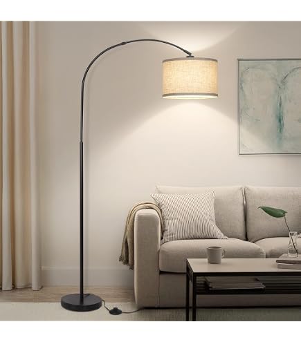 Brightech Mason Arc - Lámpara De Pie Moderna De Esquina Con Visualización De Tambor Colgante única Para Sala De Estar, Luz Colgante Curvada Para Recámara Biblioteca, Den - Bronce