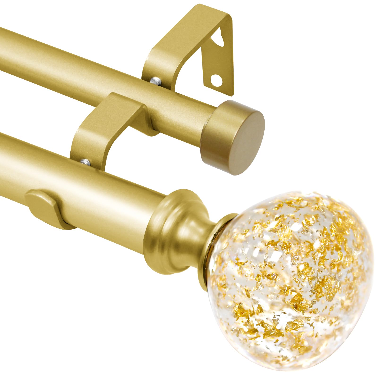 Photo 1 of Gold Double Curtain Rod for Windows 28 to 48Inch: Double Window Treatment Curtain Rod Heavy Duty Adjustable from28 to 48 Inch - Gold Foil Resin Finials and Double Curtain Rod