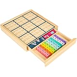 Wooden Sudoku Puzzles Board Game with Drawer (Colorful) - Math Brain Teaser Toys Educational Desktop Game Train Logical Think
