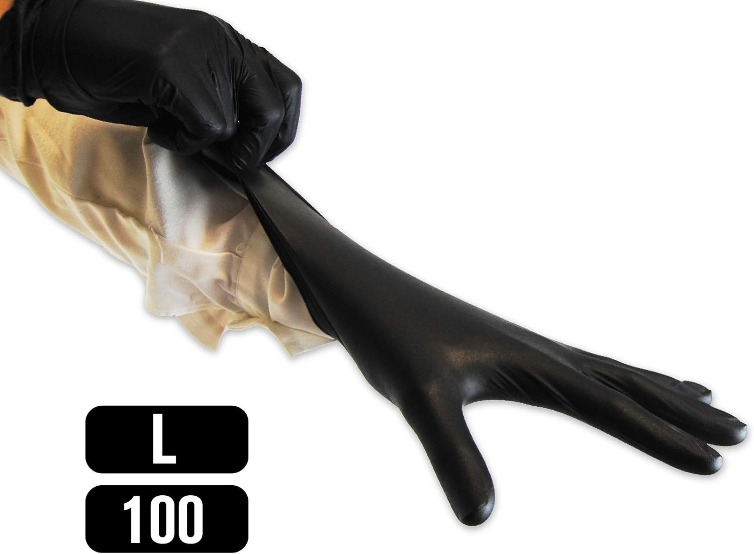KMINA Nitrile Gloves, Multipurpose, Powder Free and Latex Free Disposable Gloves, Black (100, Large) - Image 3