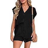 Saodimallsu Womens 2 Piece Outfits Sweater Sets Summer Oversized Cap Sleeve Button Up Cardigans Top Shorts Lounge Set