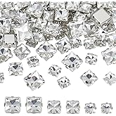FINGERINSPIRE 75Pcs Square Sew On Rhinestones, Clear Square Flatback Glass Crystal Rhinestones with Platinum Tone Brass Prong Settings Sewing Gems with Holes for Clothes Shoes Decoration DIY Crafts