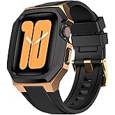 AIRYZGOOD Luxury Metal Case with Band Compatible for Apple Watch 44mm 45mm 46mm 49mm,Men Rugged Protective Bumper Cover with Soft Silicone Strap for iWatch Series 11/10/9/8/7/6/SE3/SE2/SE/5/4 and Ultra 3/2/1 49mm