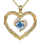 G&GEMSJEW 18K Gold Heart Birthstone Necklaces for Women, S925 Sterling Silver Jewelry Birthday Gifts for Women Wife Girlfriend Mom, Anniversary Christmas Valentines Gifts