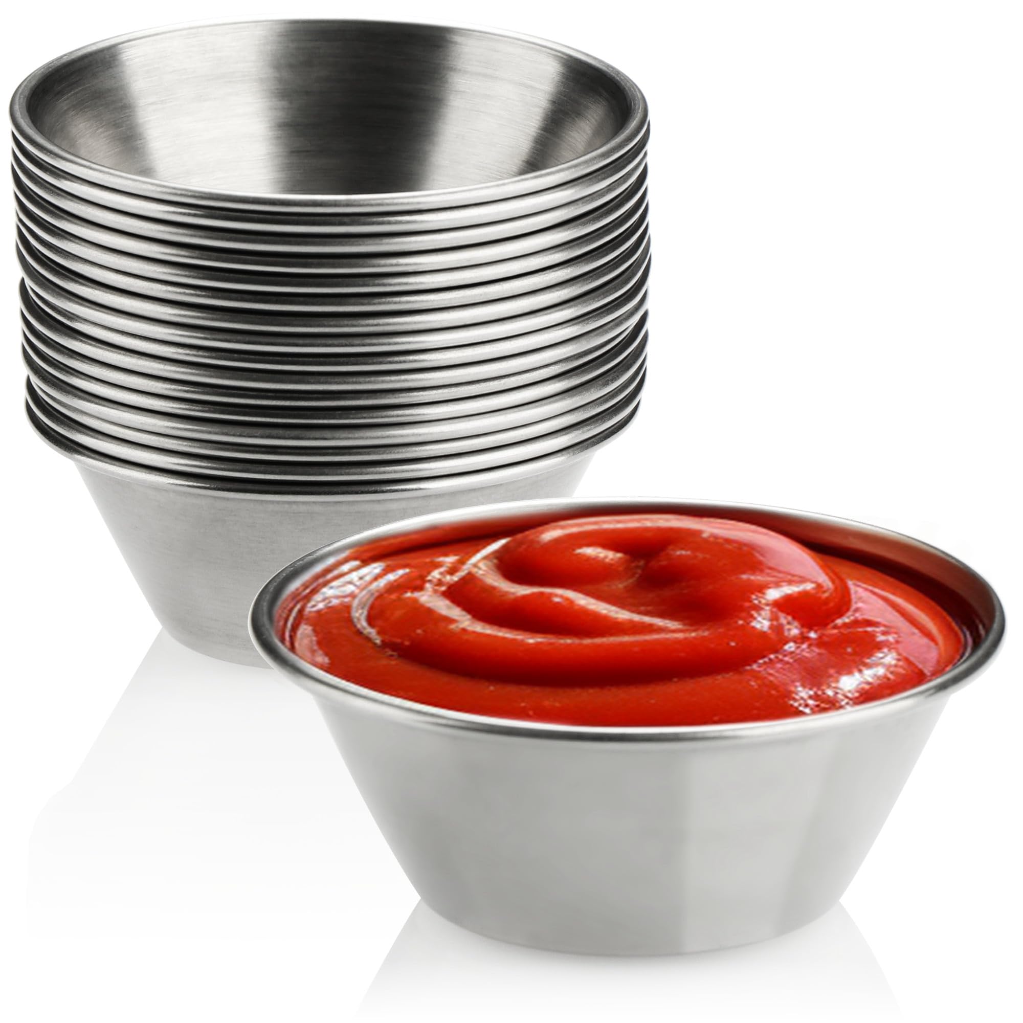 com-four® 16x Sauce Bowls Ø 6 cm Made of Stainless Steel – Mini Dishes for dips and Snacks – Spice containers – Rust-Proof Metal Cups – Serving Tableware