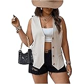 GORGLITTER Women's Plus Size Sleeveless Blazer Vest Tops Button Down Deep V Neck Open Front Blazer Jacket Office Work Trendy