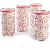 MEXTEQUIL - Talavera Shot Glasses Set of 4 Authentic Mexican Tequila Shot Glasses - Hand-painted - 2 Oz (Pink Lace)