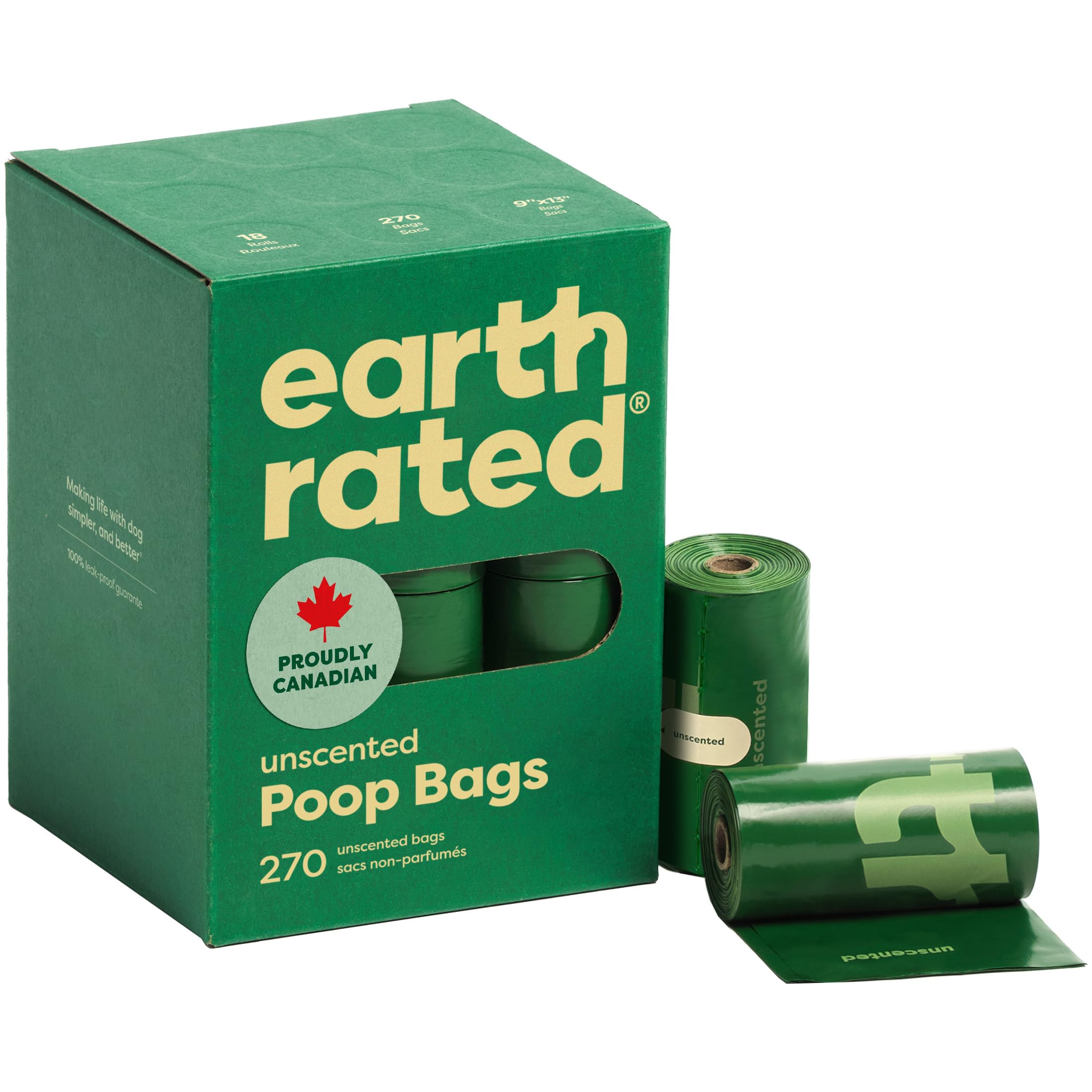 Earth Rated Dog Poo Bags, Guaranteed Leak Proof and Extra Thick Waste Bag Refill Rolls For Dogs, Fragrance-Free, 270 Count