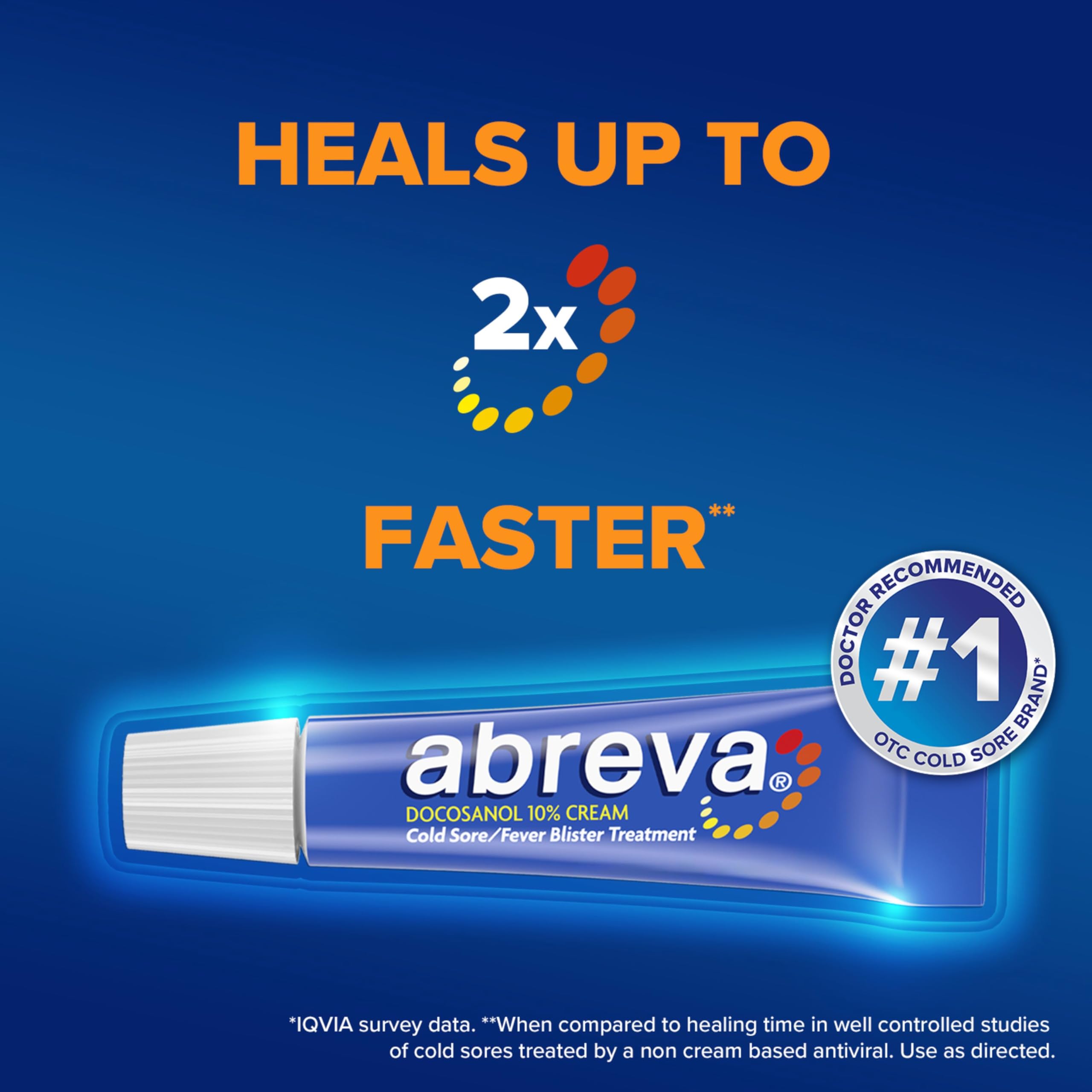 Abreva 10 Percent Docosanol Cold Sore Treatment, Treats Your Fever Blister in 2.5 Days - 0.07 oz Tube x 2