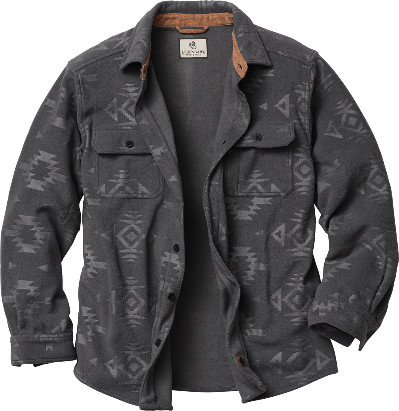 Legendary Whitetails Mens Long Sleeve Fleece Button Up Shirt Casual Fit Thick Heavyweight, Charcoal Embossed, LRG Image