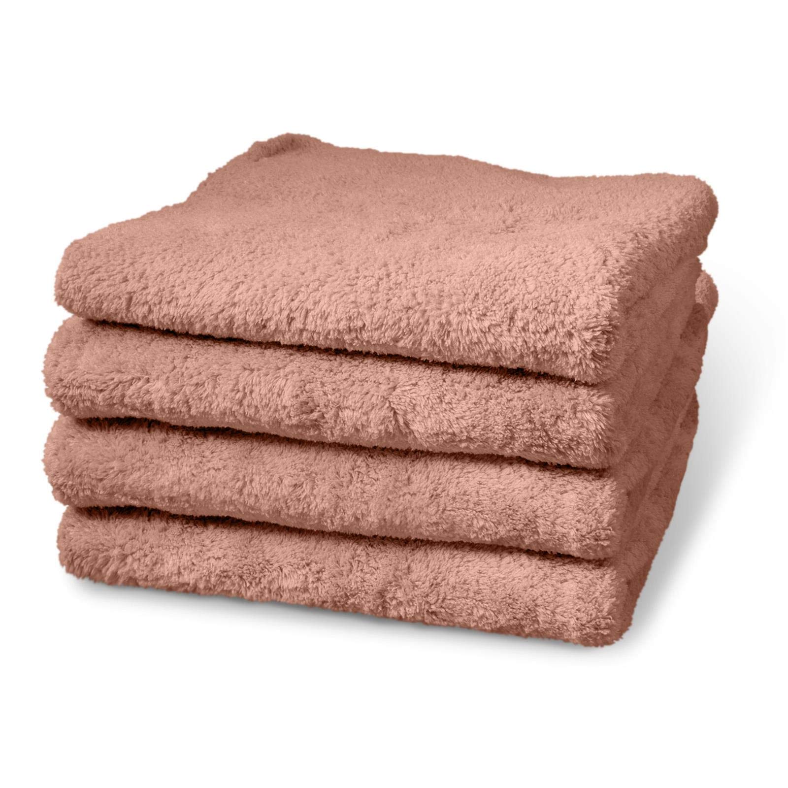 cosey - pack of 4, fluffy microfibre towel, 40x40cm, pink