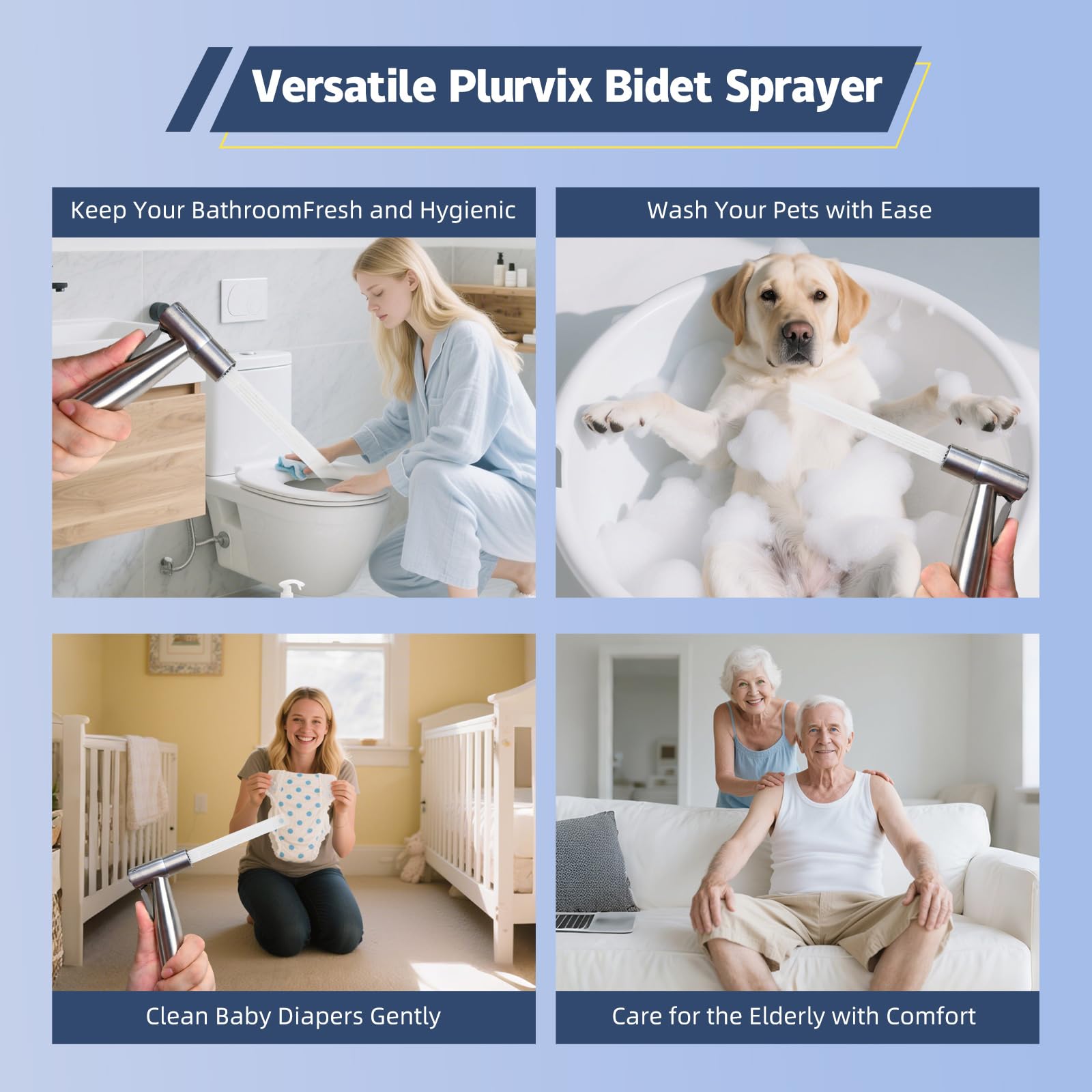 Vayzluiy Handheld Toilet Bidet Sprayer for Toilet-Adjustable Water Pressure Control with Bidet Hose for Feminine Wash, Stainless Steel Brushed Nickel Cloth Diaper for Baby Wash (Stainless Steel, 1)