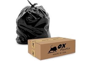 Ox Plastics Trash Can Liners Bags - 60 Gallon Capacity & 2mil Thick Extra Heavy Duty Strength - Large Garbage, Leak-Proof & Durable, House & Commercial Use Bags Black
