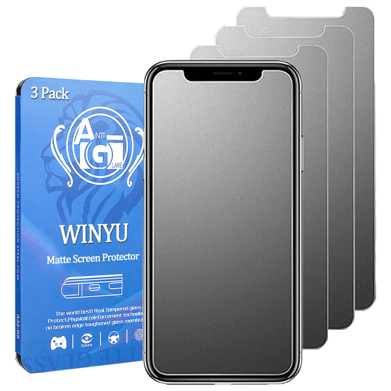 WINYU 3PCS Matte Screen Protector for iPhone 11 Pro/X/XS, Anti-Glare Anti-Fingerprint Anti-Scratch Screen Protection 9H Tempered Glass Protective Film for iPhone 11 Pro/X/XS, 5.8"