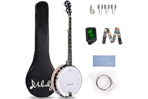 Mulucky 5 String Banjo - Full Size with 24 Brackets, Closed Back, Mahogany, Geared 5th Tuner, Gift Package with Beginner Kit - B1103