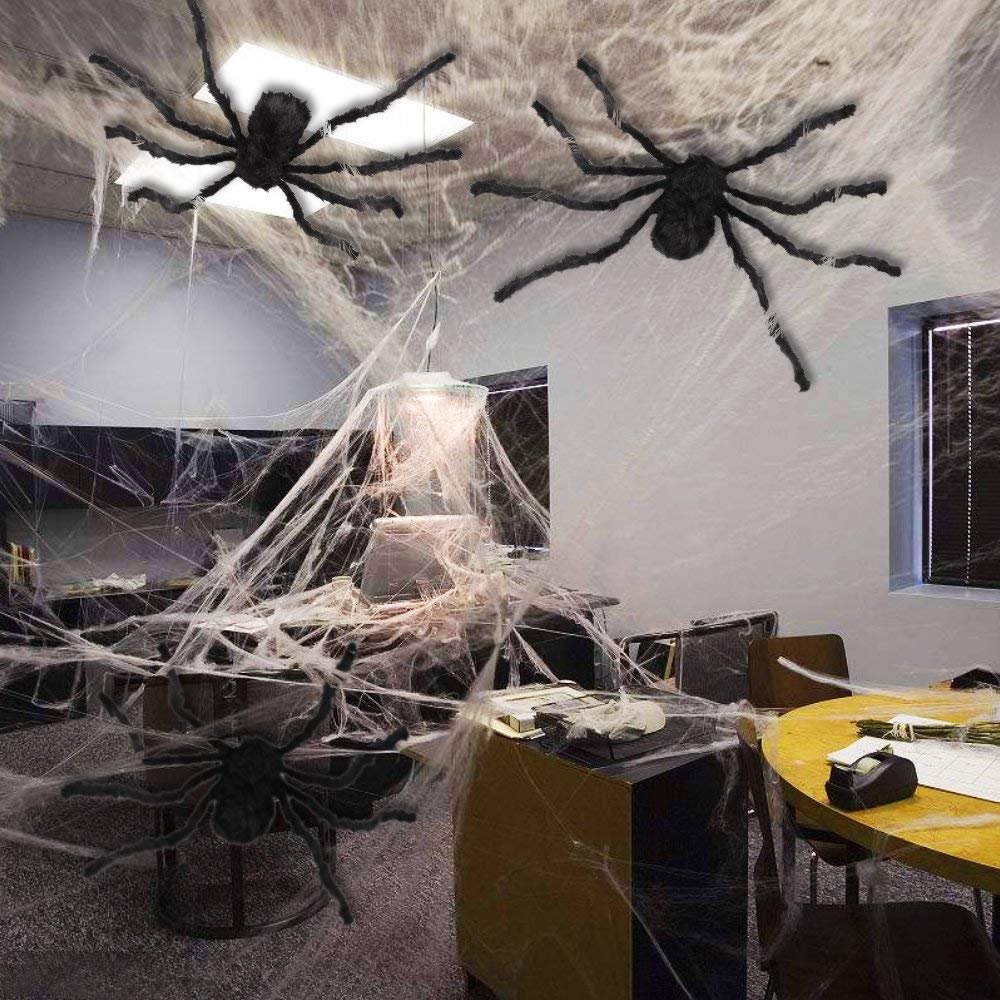 TissueDeep Giant Spider for Halloween Decorations Large Black Hairy Spider with Red Eyes Indoor Outdoor Decor Halloween Decor (5ft)