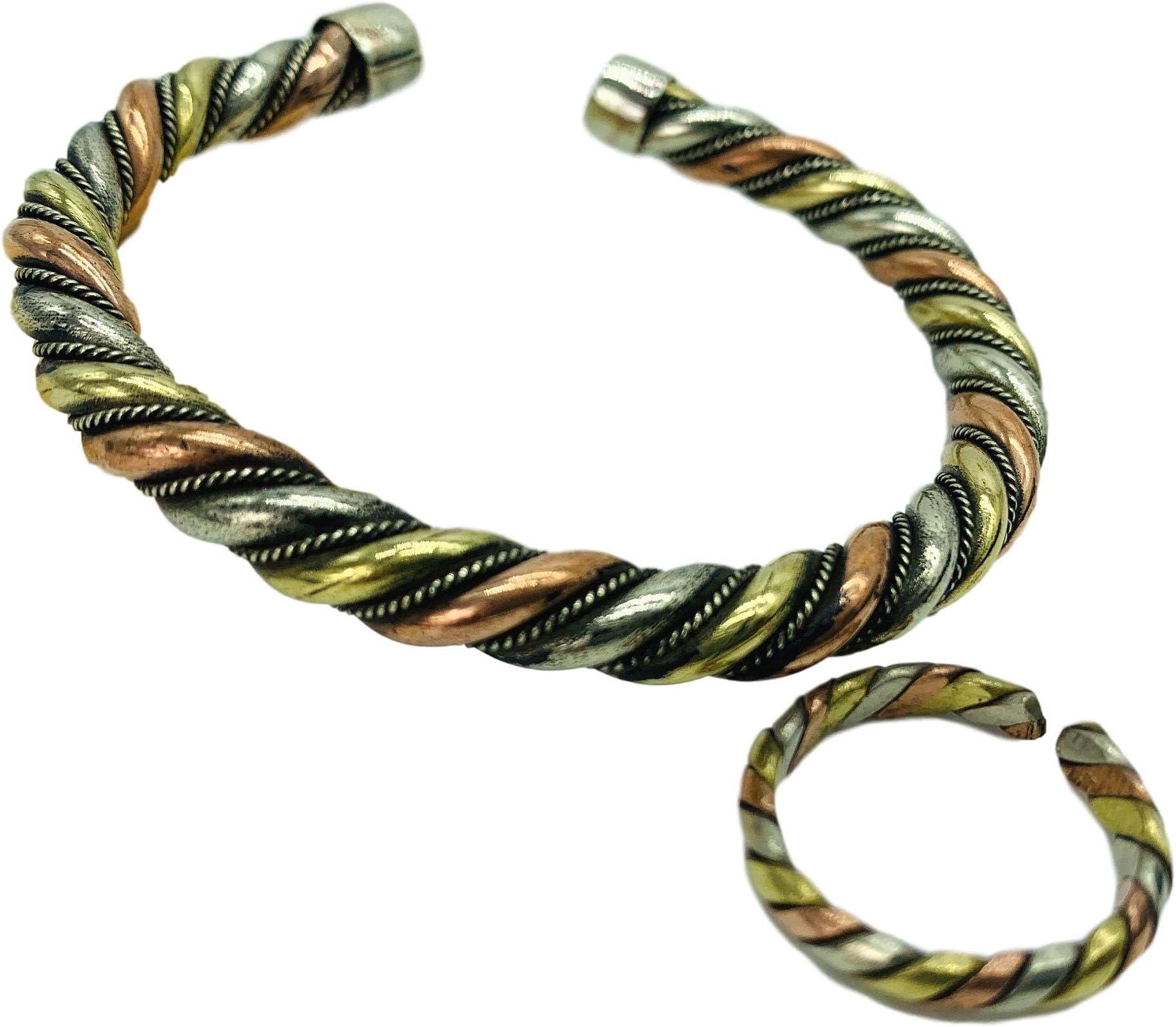 Tibetan Three Metal Healing Medicine Bracelet and Ring Set with Copper. Unisex, Helps Relieve Arthiritis and Tendon Pains