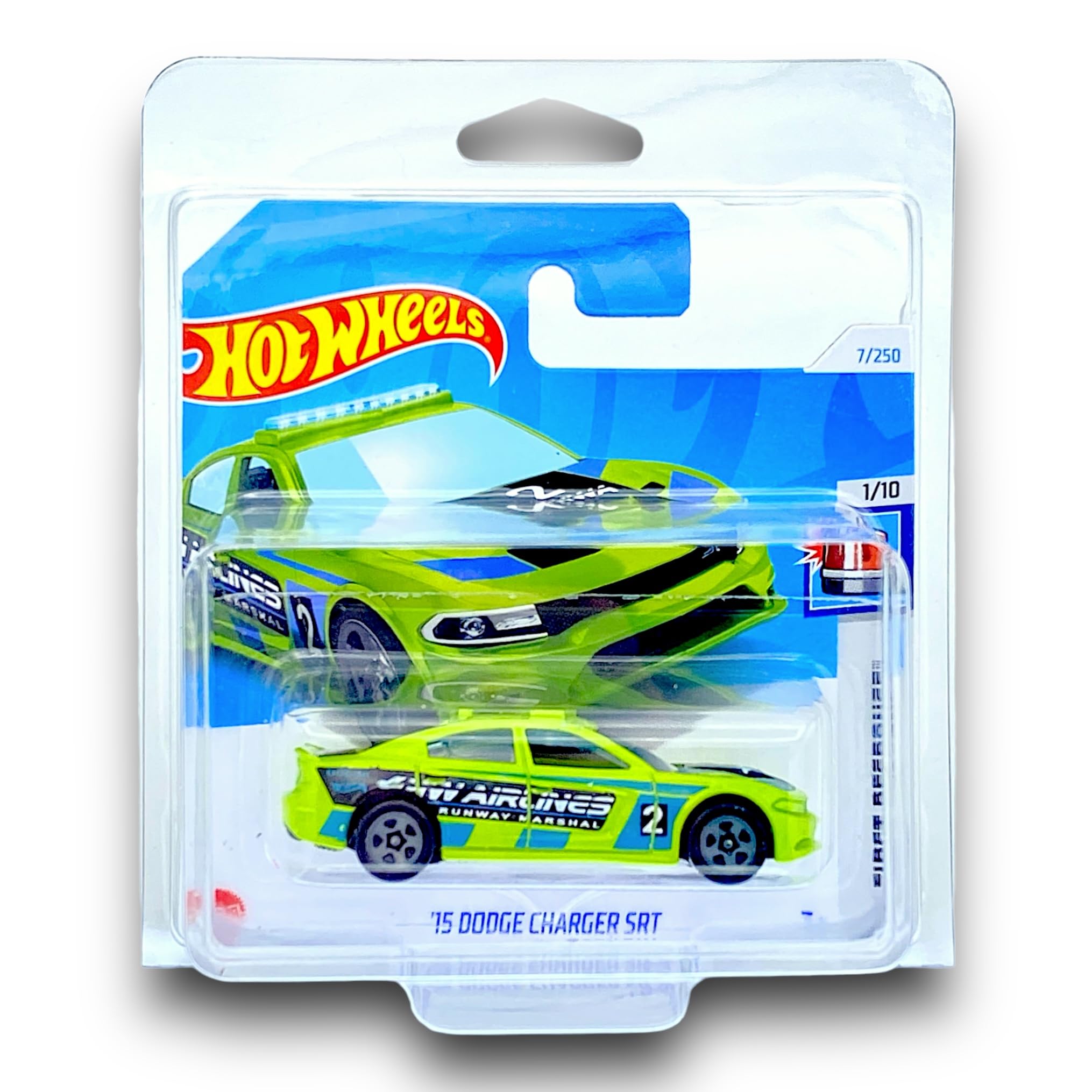 Hot Wheels '15 Dodge Charger SRT (Lime Green & Black) 1/10 HW First Response - 2024-7/250 (Short Card) - COMES IN A GENUINE KLAS CAR KEEPER PROTECTOR CASE - HTC87