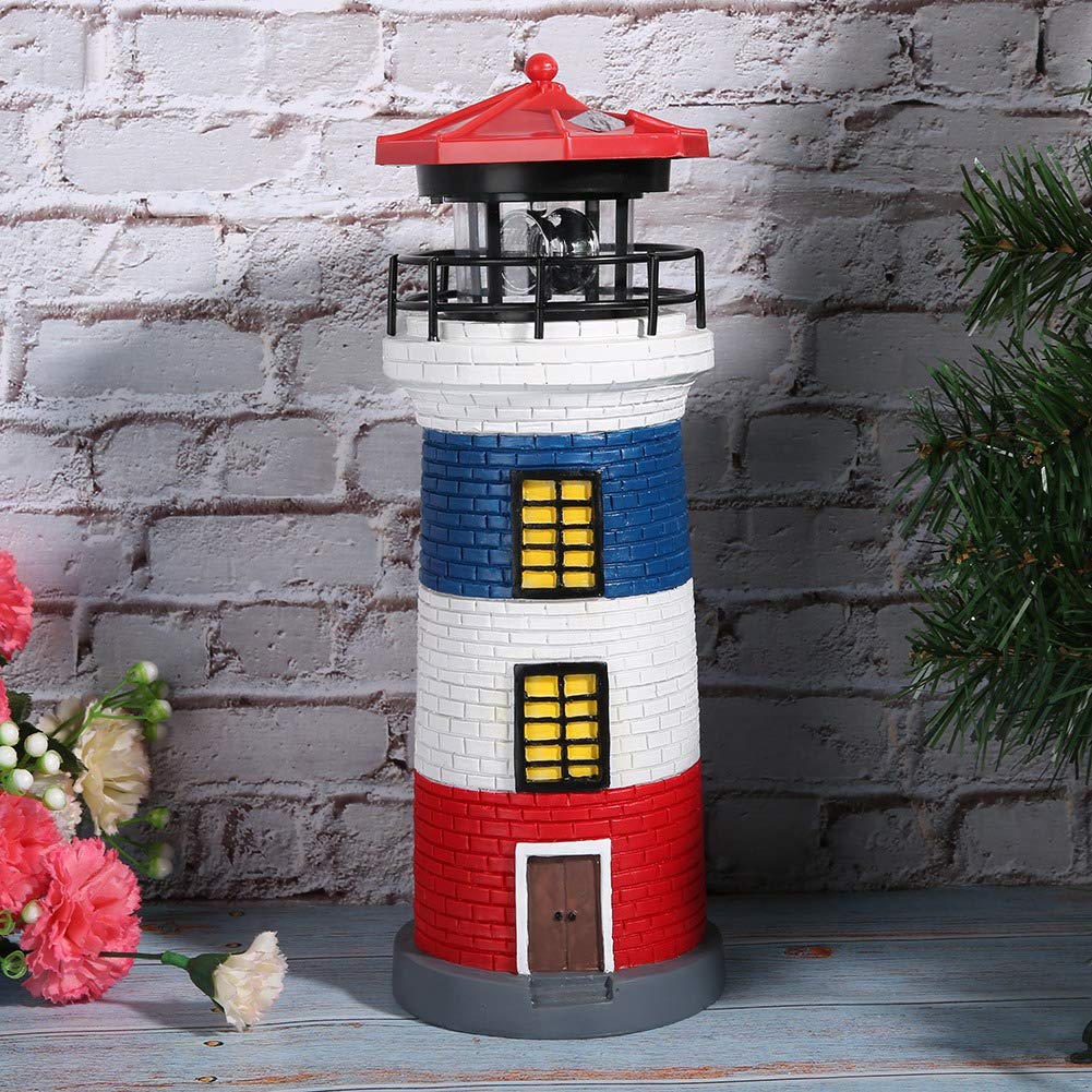 Solar LED Garden Light Waterproof Outdoor Automatic Rotating Lighthouse Lamp for Patio Pathway Party Terrace Red Blue White