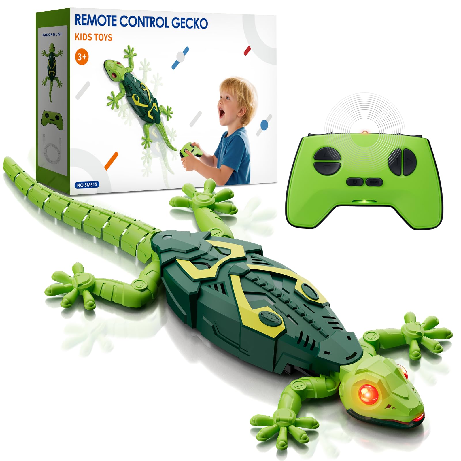 HYES Climbing Gecko, Rechargeable Wall Crawling Gecko, Remote Control Wall Crawler Gecko LED Robot Lizard Toy for Kids, Electronic Climbs Walls Toys for Boys Girls Toddlers 3 4 5 6 7 8