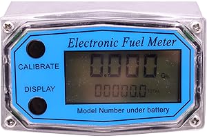 BORRITT 1.5" Inch Fuel Meter,LCD Electronic Digital Display Turbine Fuel Flow Meter Aluminum NPT Inlet/Outlet Thread for Measure Diesel, Kerosene, Gasoline Oil Water Flow Meter 10-200L/Min Flow Rate