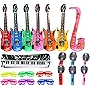 MiniInflat 19 Pcs Inflatable Rock Star Set Inflatable Party Props 80s 90s Musical Themed Rock And Roll Party Decorations Blow Guitar Saxophone Microphones Keyboard Piano Recorder Glasses - View #14