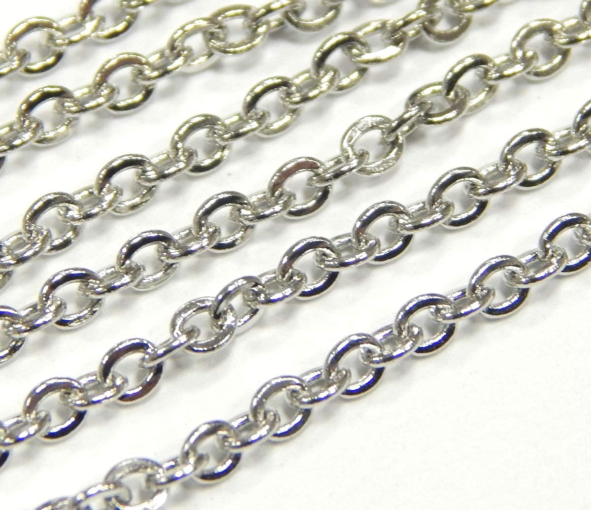 Perlin 3 Metres Stainless Steel Chain Metal Chain Link Chain Cable Chain Link Round Curb Chain 2 x 2.5 mm Silver Colour Sold by the Metre for Jewellery Accessories DIY M424 x3
