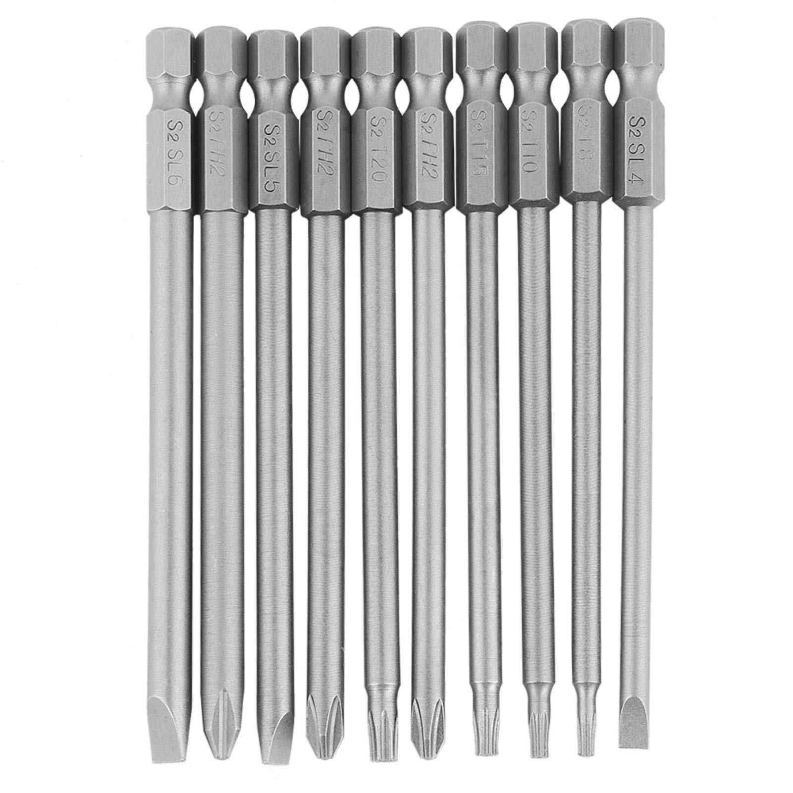 10Pcs 100mm 1/4" Bit Torx Long Bit Set Bit Screwdriver Torx Screwdriver Set Hex Shank Magnetic BST Screwdriver Bits Set, for Electric/Hand Screwdrivers, Electric Drills