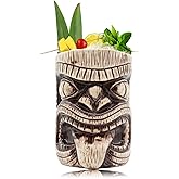 LINALL Tiki Mugs – Ceramic Tiki Mug 16.8oz/550ml, Toscano Lono Cocktail Mug for Mai Tai, Punch, Pina Colada, and Tropical bar Drinks - TIKI0036 (16.8oz/550ml Tongue)