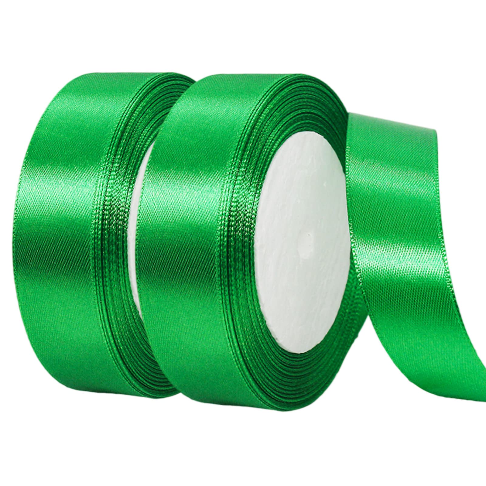YAAVAAW 2Roll 25mmx22m Green Fabric Ribbon Satin,Green Ribbon Polyester Double Sided Satin Ribbon,Green Ribbon for Gift Wrapping,Fabric Ribbon Xmas Ribbon for Cake,DIY Crafts Gift,Weeding Party Decor