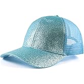 Zsedrut Girls Glitter Baseball Cap Kids Adjustable Ponytail Hat Toddler Summer Mesh Trucker Hats