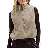 Songling Womens Fuzzy Fleece Vest High Neck Cropped Half Zip Up Warm Sherpa Vest Drawstring Pullover with Pockets