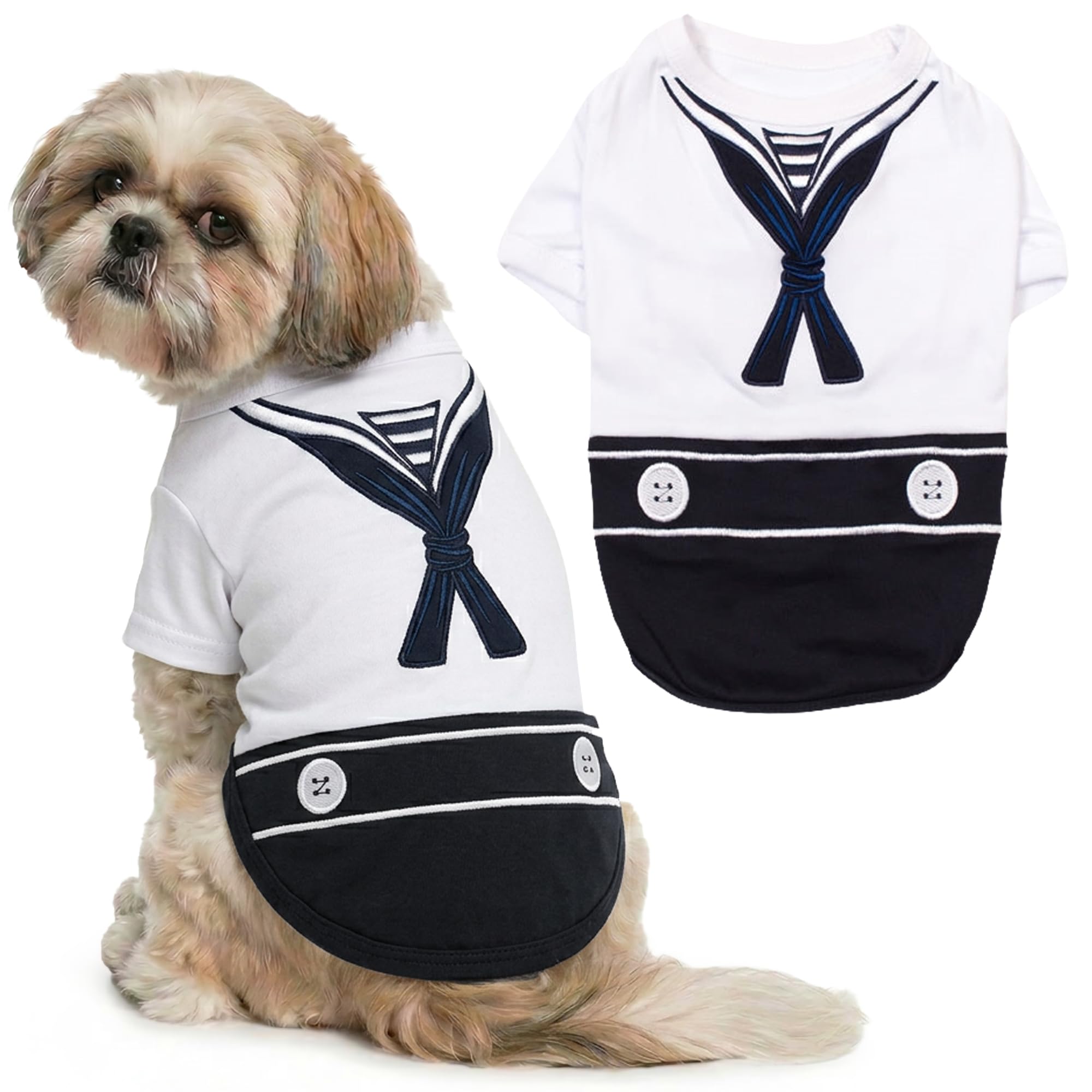 Parisian Pet - Funny Dog Cat Pet Costumes, Shirt Outfits for Halloween - Police, Prisoner, Ketchup, Mustard, Doctor, Firefighter, Sailor, Pirate (Sailor Dog, M)