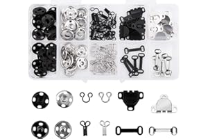 200pcs Skirt Hooks Sew-on Snaps Hook&Eye Latches 100 Pairs Sewing Fastener Sets of 3 Styles for Skirt Bra Trousers Clothing D