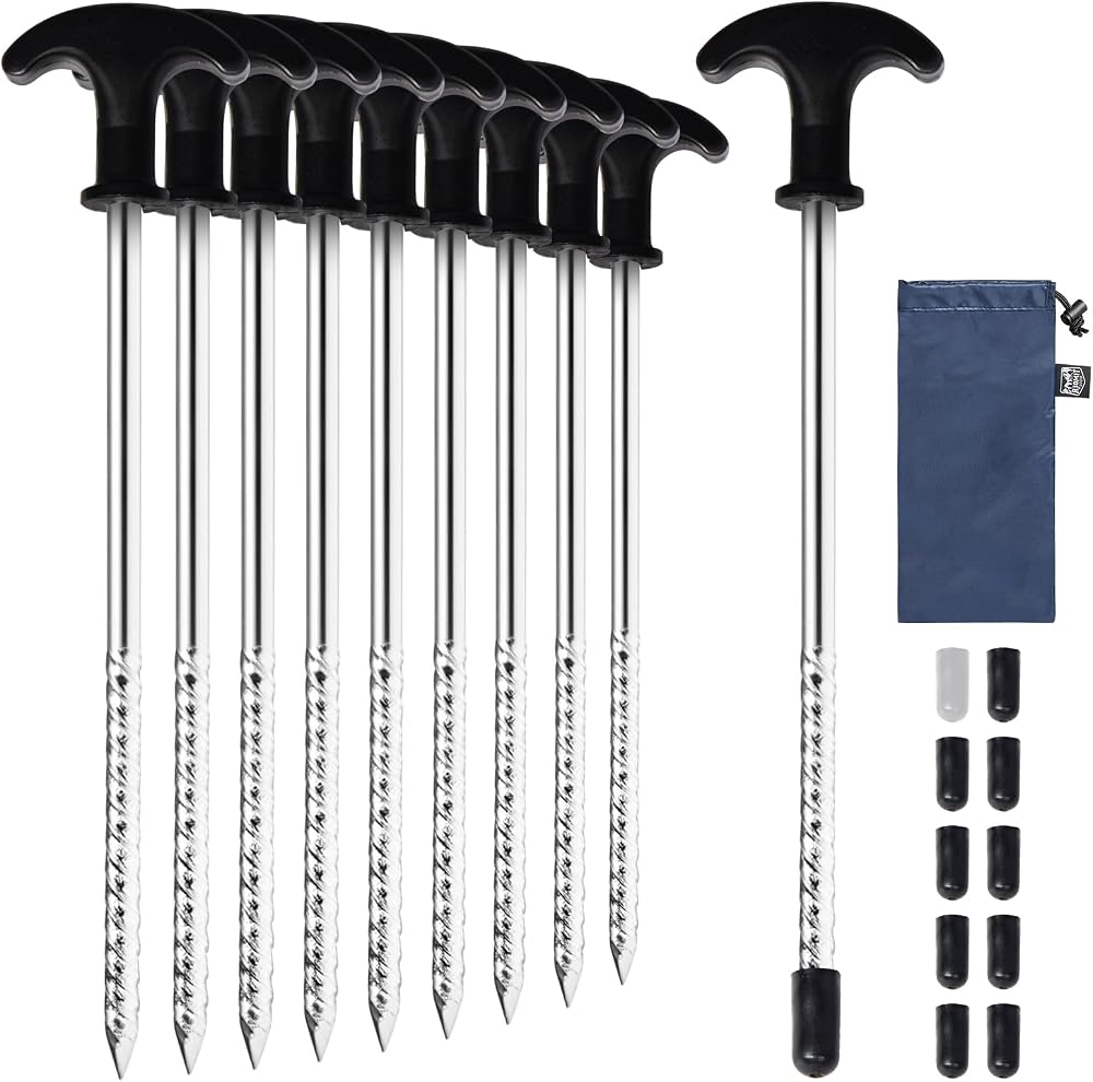 TIMBER RIDGE 10 Pack Tent Pegs Heavy Duty Steel Rustproof Spiral Thread