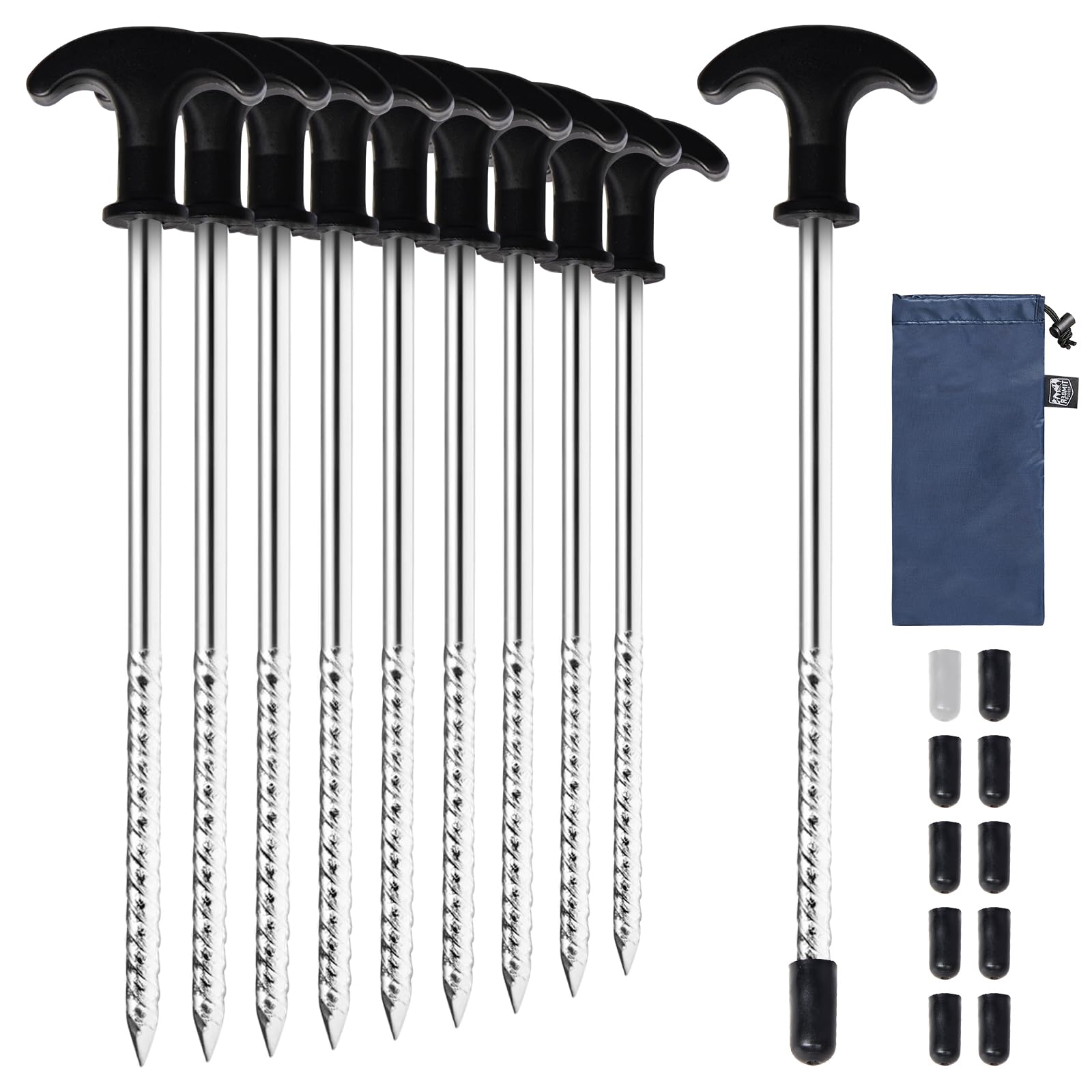 TIMBER RIDGE 10 Pack Tent Pegs Heavy Duty for Hard Ground, Rust Proof Spiral Thread Steel Tent Peg & Awning Pegs for Camping Stakes Garden Hiking Trip Bivvy Outdoor (10 Pack)