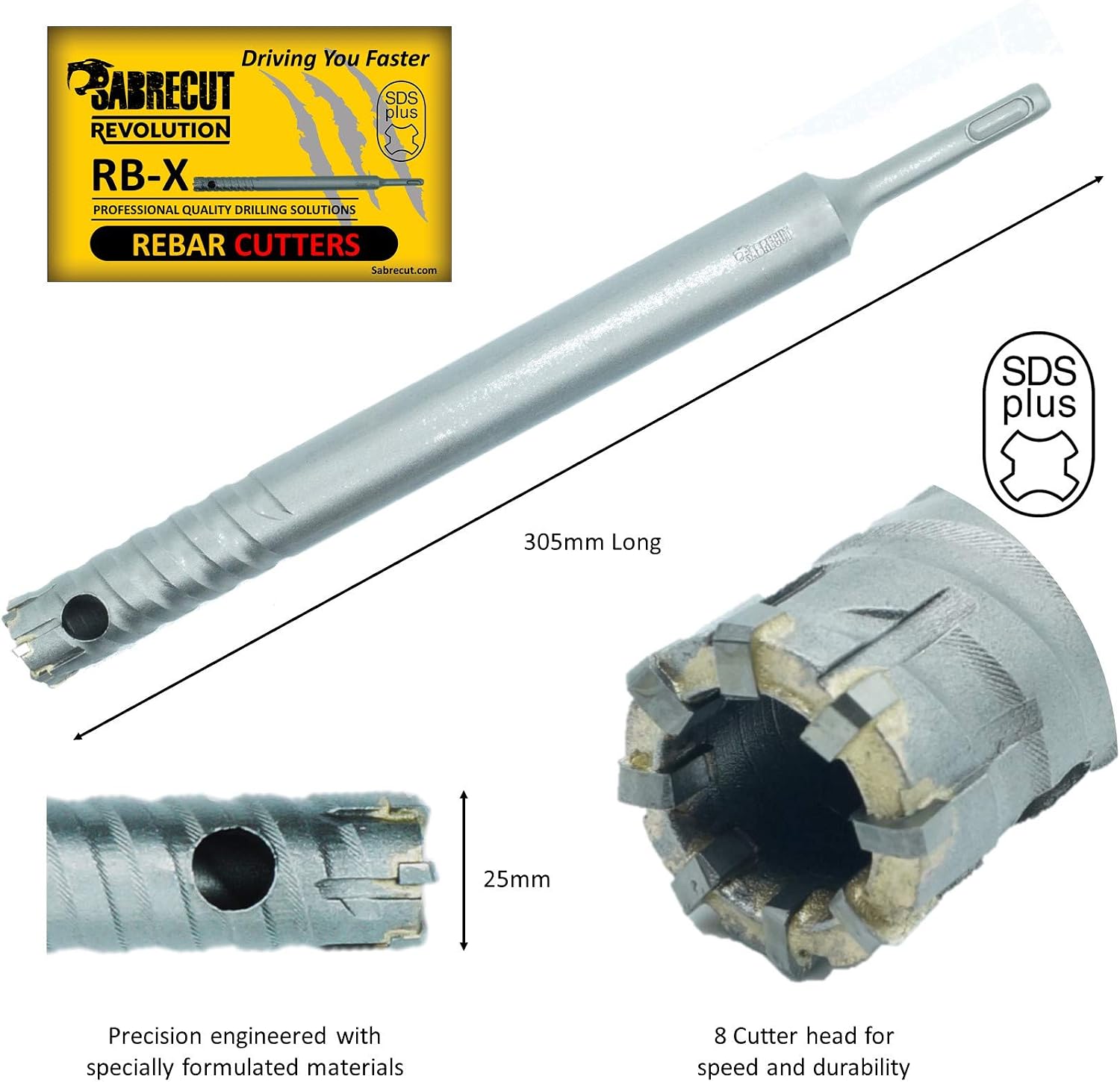 SabreCut Professional 25mm x 300mm Rebar Cutter Fixed SDS Carbide Drill Bit Shank - Image 4