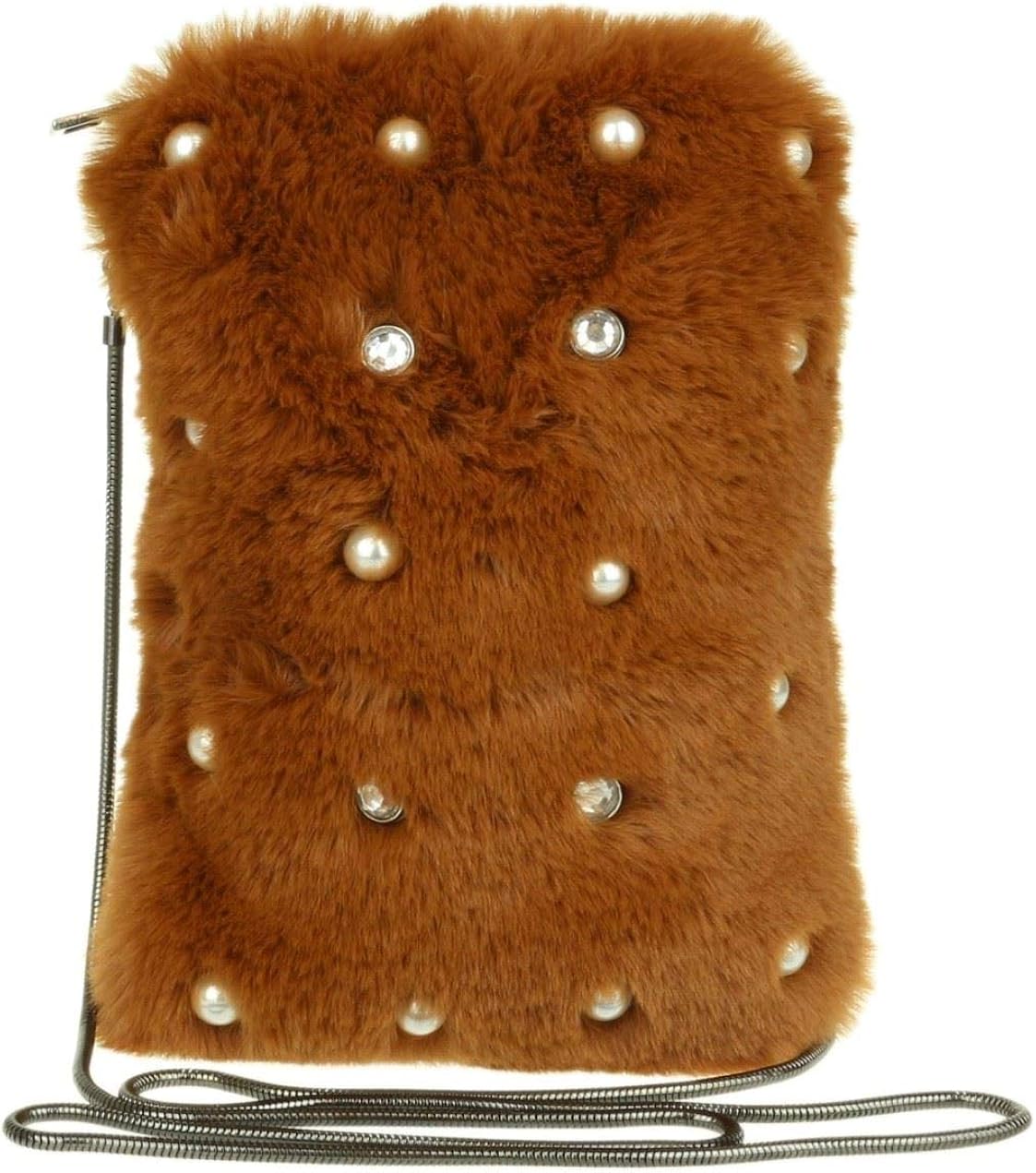 Girly Handbags Womens Pearls Fur Clutch Bag - Brown