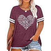 Anbech Womens Plus Size Tops Short Sleeve Casual T-Shirt Kindness Flowers Print Pullover Tunic 1X-5X
